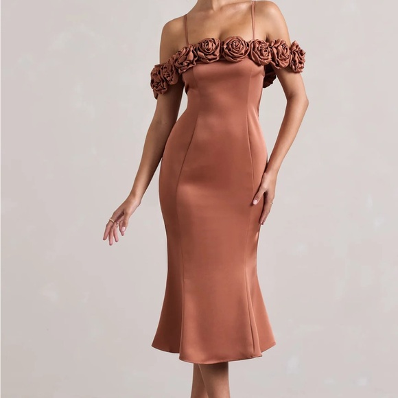 Club L London Off-the-Shoulder Satin Dress - Picture 1 of 5